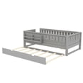 thumbnail image 5 of Bellemave Twin Bed with Trundle and Small Stairs, Twin Size Platform Bed Frame with Rail and Bookshelf, Wooden Montessori Floor Bed No Box Spring Needed, Gray, 5 of 8