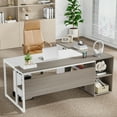 thumbnail image 3 of Tribesigns 71 inch L Shaped Executive Desk with Cabinet Storage, Rustic Brown Business Furniture Desk Workstation with Shelves for Home Office, 3 of 10
