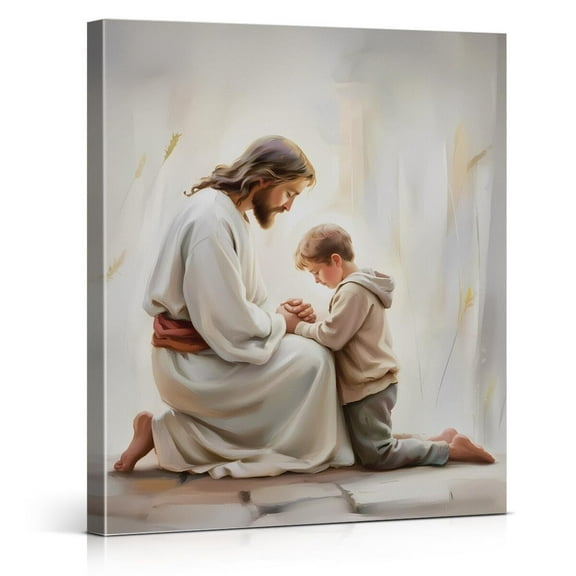 Christian Jesus and Little Boy Canvas Wall Art Religious Jesus and Kids Poster Print Wall Decor Modern Christian Bible Painting for Home Boys Room Bedroom Decoration poster