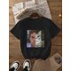 thumbnail image 1 of [Cat Memes] Graphic Print T-shirt | Short Sleeve Crew Neck | Casual Top | For Summer & Spring | Women's Clothing, 1 of 6