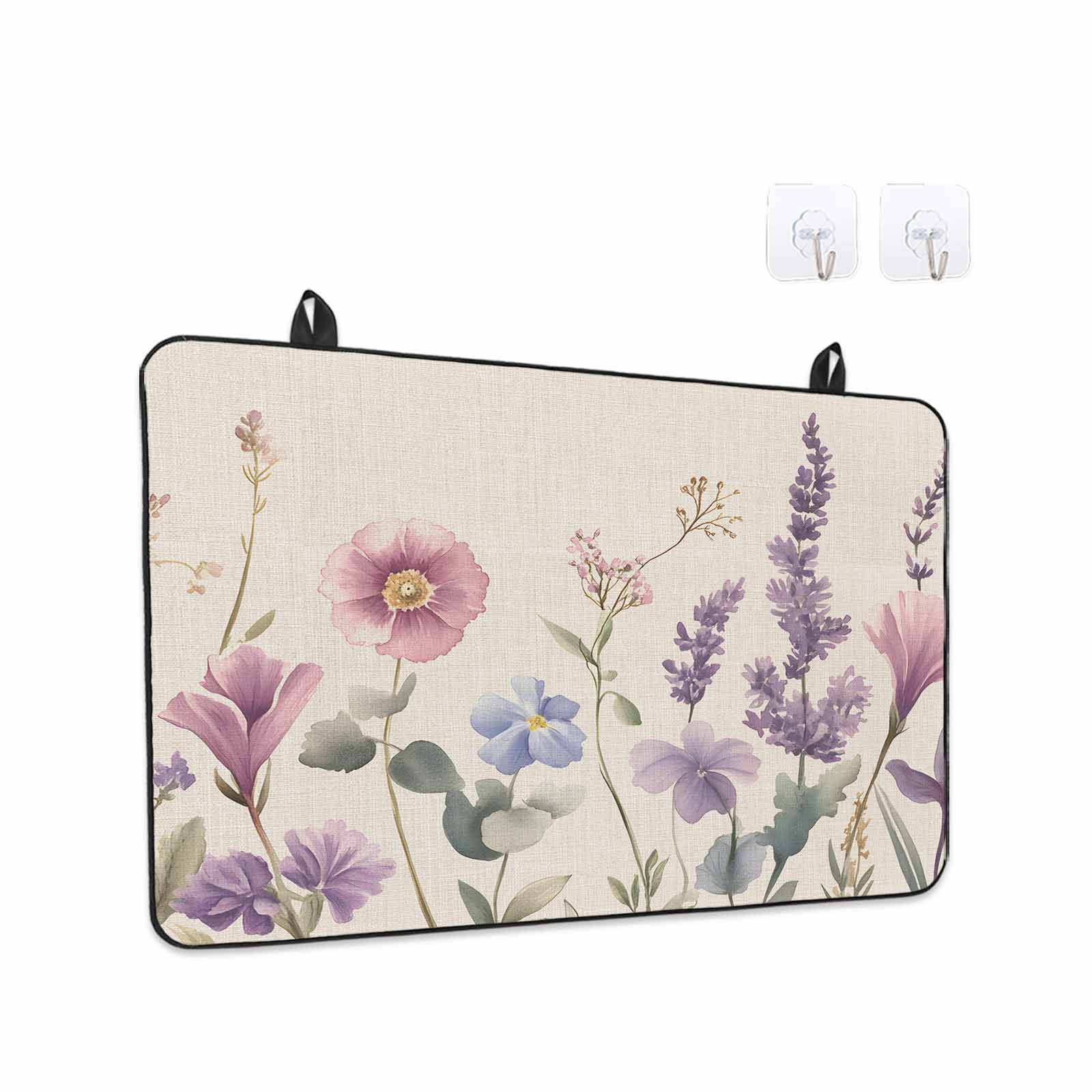 Lavender Flowers Stove Top Cover for Electric Stove, Heat-proof & Non Slip Glass Top Stove Cover Protector, Spring Watercolor Blooms Botanicals Kitchen Flat Cooktop Rubber Mat 24x21 Inches