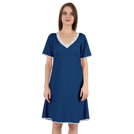 

Inkmeso Solid Nightgown Dress For Women Nightwear Lace short sleeve Loungewear Tunic