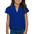 thumbnail image 5 of Taqqpue Girls Ruffle Short Sleeve T Shirts Kids V Neck Casual Shirts Pleated Flowy Solid Color Loose Fit Blouse Cute Fashion Tees Tops 5-14 Years, 5 of 6