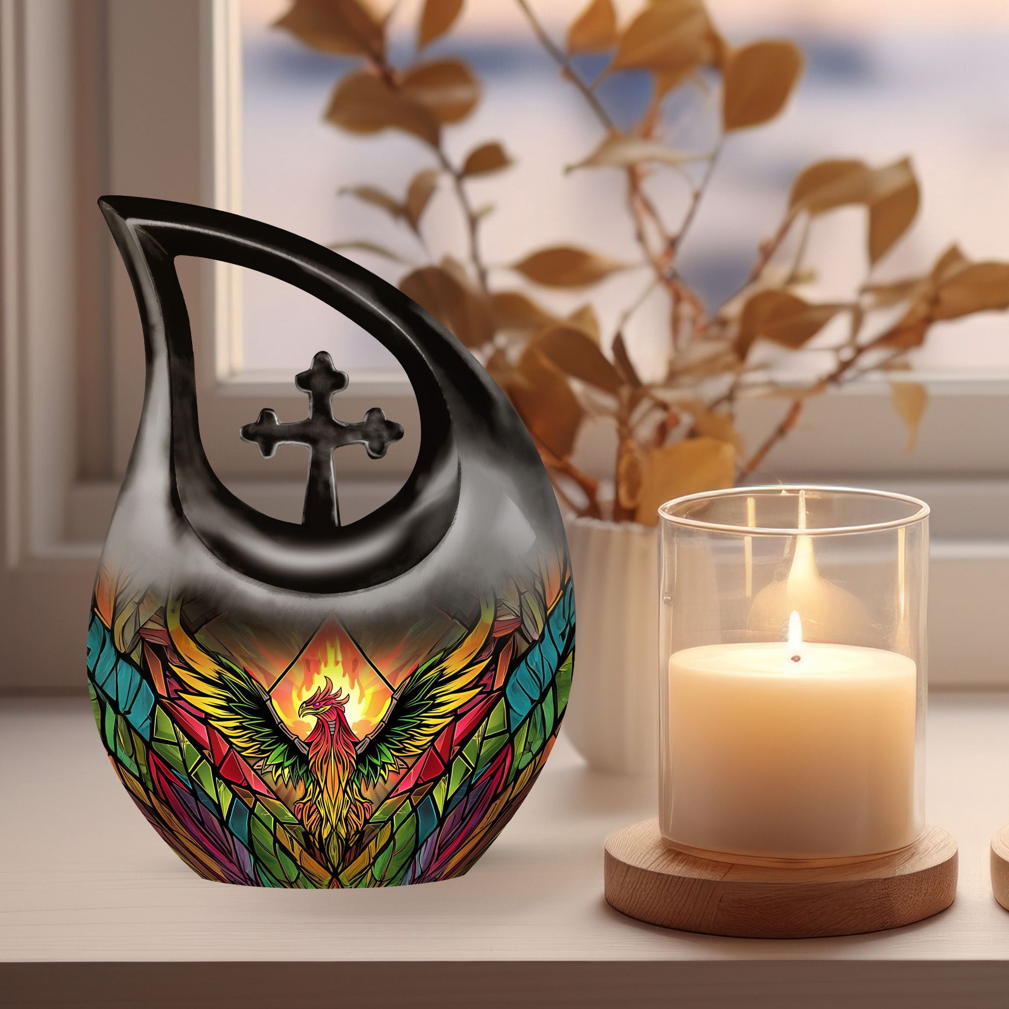 MUKTIVE Colorful Phoenix Burial Urns for Human Ashes Remains, Funeral Urns for Human Ashes Adult Male & Female Cremation, Holds 180 Cubic, Combo Sets Urn for Mom (1 Large 10 ", 4 Keepsake 3 ")
