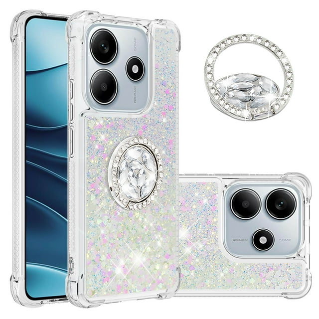 GANGXUN Funda Glitter Líquida para Xiaomi Redmi Note 14 4G con Anillo Brillante, TPU Antichoques y Esquinas Reforzadas, Soporte