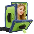 thumbnail image 3 of FIEWESEY for TCL Tab Pro 5G Case Built in Rotating Kickstand / Shoulder Strap Hand Strap Hybrid Shockproof Armor Kids Friendly Case for Nokia T20 / Vastking KingPad M10 10.36 inch - 2*Navy+Green, 3 of 6