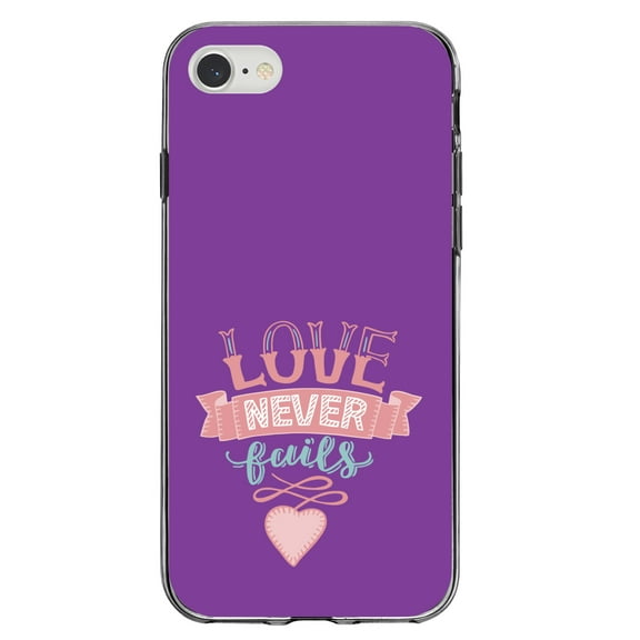 DistinctInk Clear Shockproof Hybrid Case for iPhone 7 8 SE (2020 Model) 4.7" Screen TPU Bumper Acrylic Back Tempered Glass Screen Protector - 1 Corinthians 13 - Love Never Fails - Heart