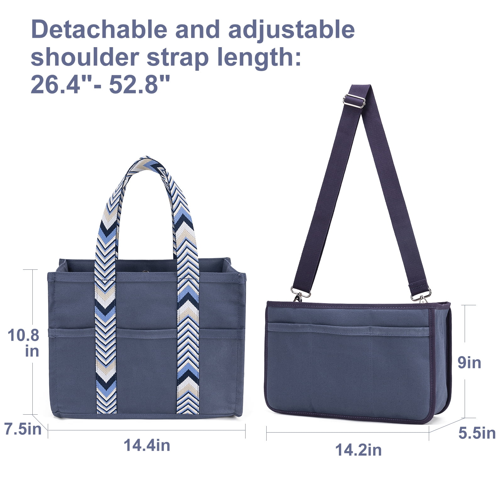 Kabaqoo Canvas Tote bag with Purse Bag Organizer Insert, Travel Tote Handbag Shoulder Bag with Zipper