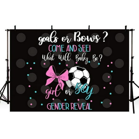 Custom 7x5ft Soccer Gender Reveal Backdrop Goals or Bows Soccer Baby Shower Party Decorations Banner Girl or Boy Pink or Blue Football Gender Reveal Photography Background Photo Booth Props