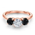 thumbnail image 3 of Gem Stone King 18K Rose Gold Plated Silver White Moissanite and Black Sapphire Engagement Ring for Women | 2.18 Cttw | Round 6MM | Gemstone Birthstone | Size 9, 3 of 7