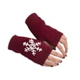 thumbnail image 2 of 1 Paire de Gants Tricotés Demi-Doigt Confortables Hiver Délicats Simples avec Motif Flocon de Neige Rouge Vin, 2 of 6