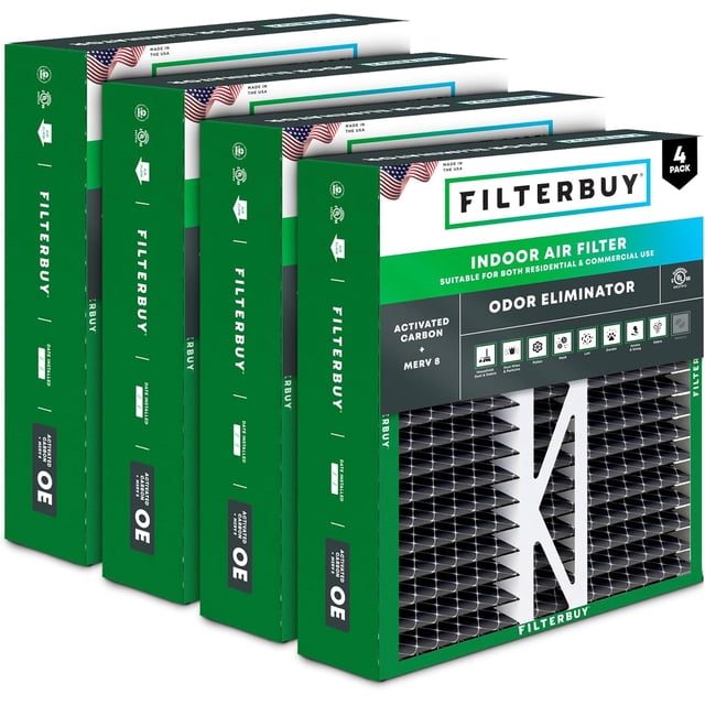 Filterbuy 20x20x5 Air Filter MERV 8 Odor Eliminator, HVAC AC Furnace Air Filters Replacement (4-Pack)