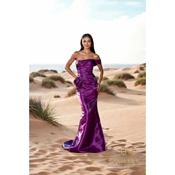 Women's Terani Couture 252e5162 Fitted Bodycon Long Formal evening elegant Prom 2026 Gown Plum 24
