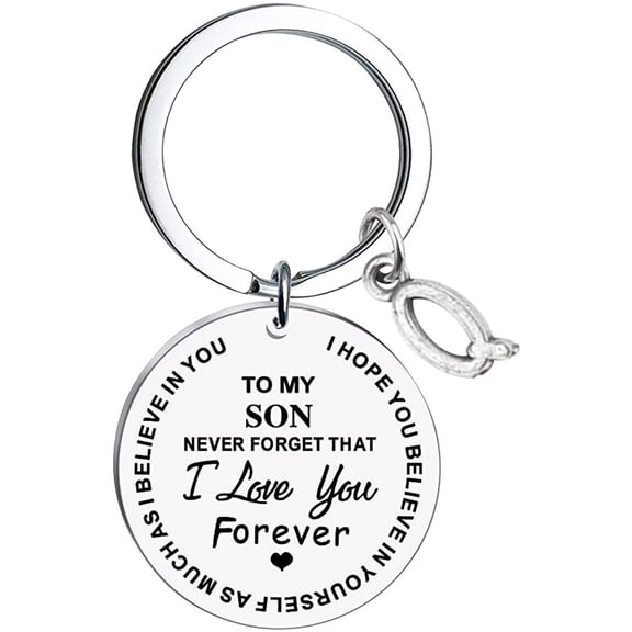 Weloille To My Son Message Keychain Stainless Steel Initial Last Name 26 Letter Family Inspirational Keychain Gift