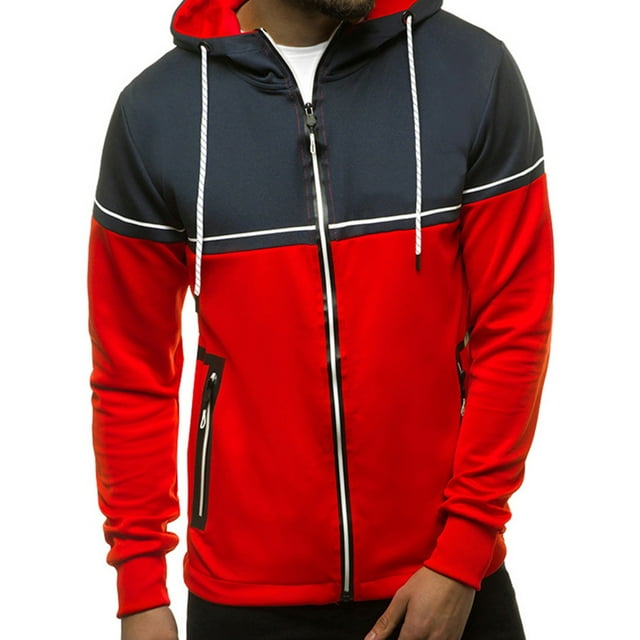 Fashnice Chandail pour Hommes à Fermeture Éclair Complète Chandails à Capuche Col à Capuche Coupe Régulière Cardigan de Sport Rouge m
