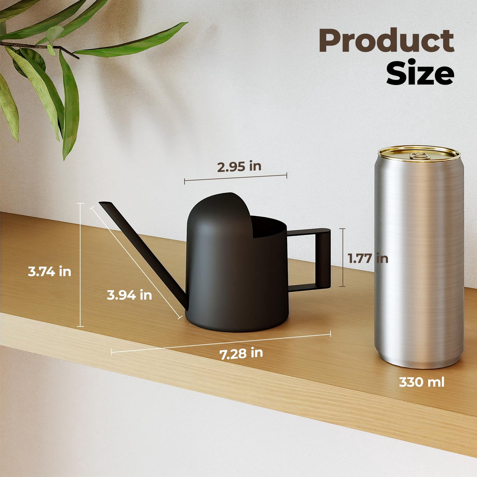 Small Watering Can Indoor Outdoor Plant Metal Stainless Steel Long Spoutt Flowers Watering Cans for House Garden Plants 10OZ Watering Bottle Cute Decorative for Bonsai(Bronze) - MATTE BLACK
