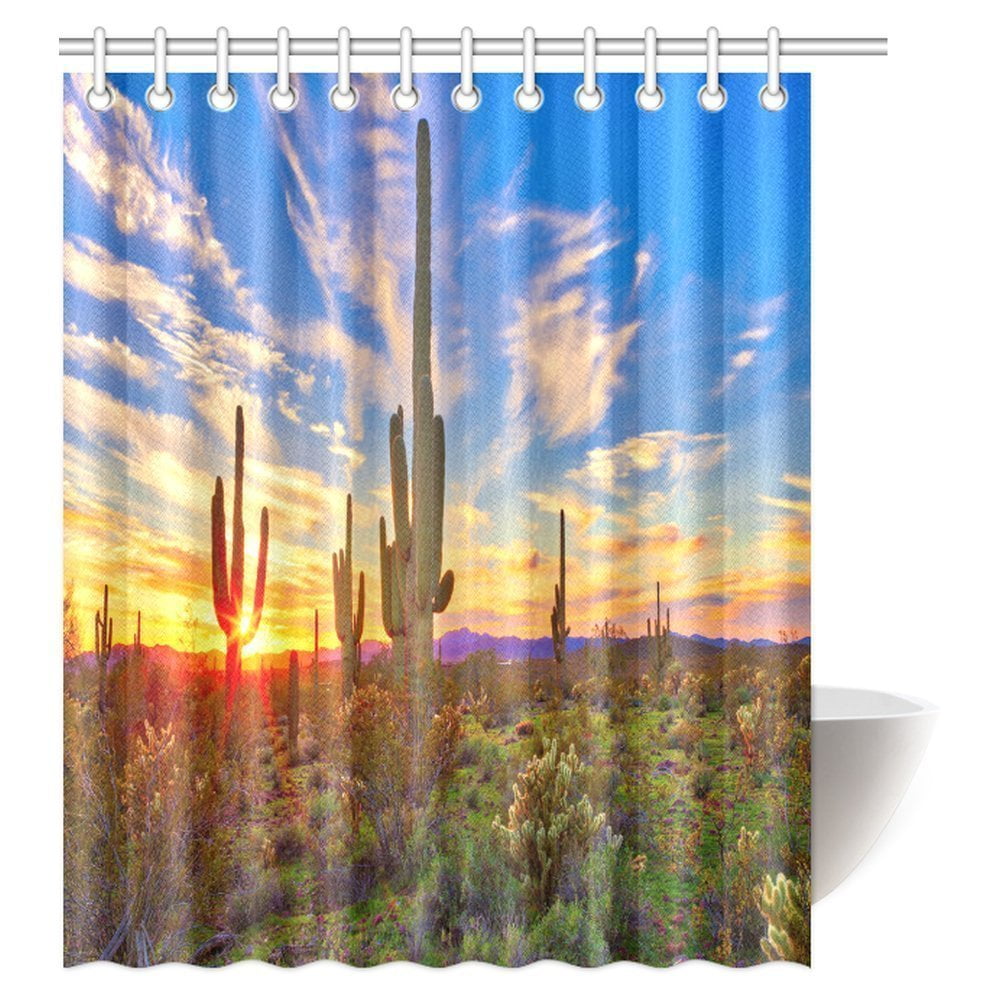 MYPOP Saguaro Cactus Decor Shower Curtain, Saguaros Wildflowers in ...