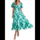 thumbnail image 2 of Vestido Midi Informal de Verano para Mujer, de Corta, Abullonado, con Cuello Cuadrado y Volantes Escalonados Flores L, 2 of 7