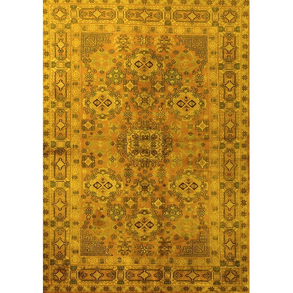 Ahgly Company Machine Washable Indoor Rectangle Persian Yellow Traditional Area Rugs, 7' x 9'