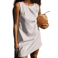 thumbnail image 2 of Robe d'Été pour Femmes à Col Rond Sans Manches à Dos Ouvert, Décontractée, Plage, Soleil, Coton et Lin, Mini, Blanche, M, 2 of 8