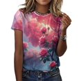 thumbnail image 3 of Enchanting Rose T-Shirt O Neck Retro Print Big Size T-Shirts Short Sleeve Tees Womens Pretty Design, 3 of 5