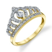 14k Yellow Gold Round Cut CZ Princess Crown Ring
