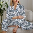 thumbnail image 5 of KLL Lilies Flowers Print Women's Long Sleeve Pajamas with Pants Sleepwear Loungewear 2 Set-Medium, 5 of 7
