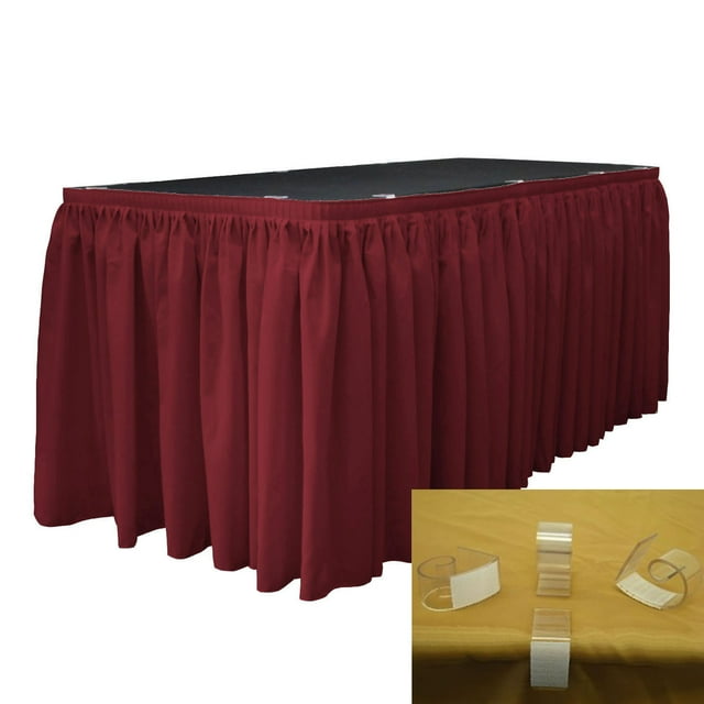 LA Linen Polyester Poplin Table Skirt 30 -Foot by 29-Inch Long with 15 L-Clips, Cranberry