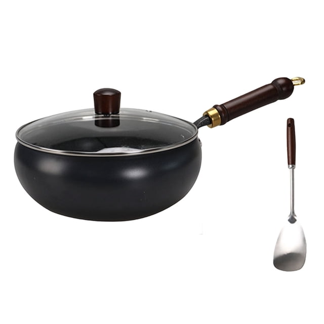 Klonfd Cookware Combination 9.5/10.2/11in Uncoated Pure Skillet With Lid Multifunctional Non Stick Wok With Lid High Frying Pan For Cooking