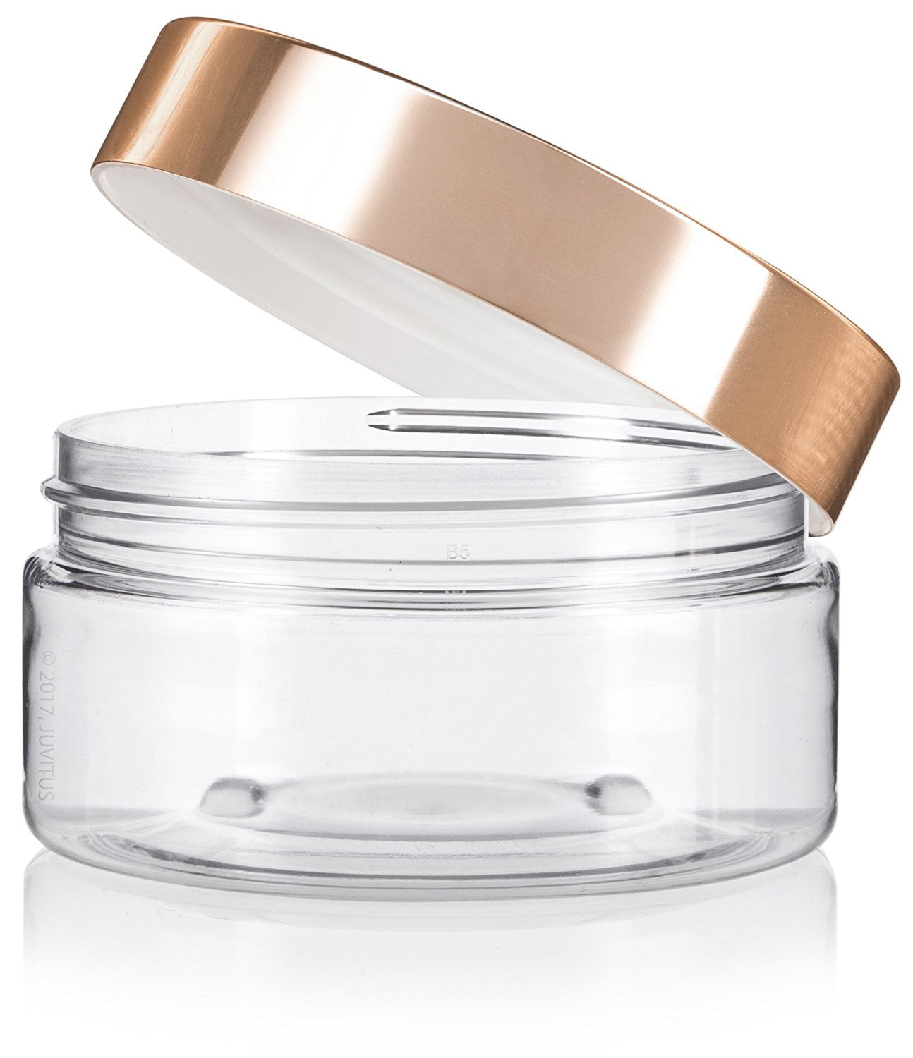 Clear PET Plastic (BPA Free) Refillable Low Profile Jar with Gold Metal