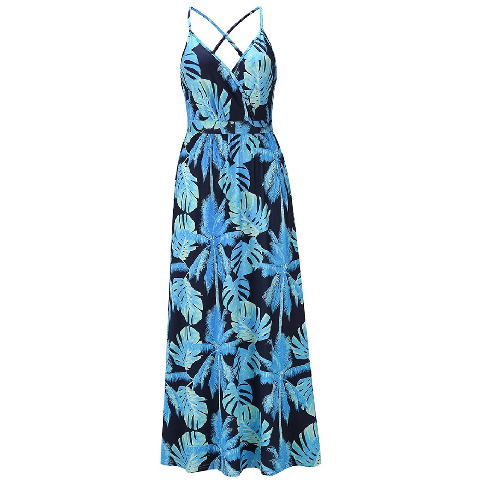 Bohemian Floral Women's Summer Dress Sexy Backless V-Neck Suspender Long Dress for Women