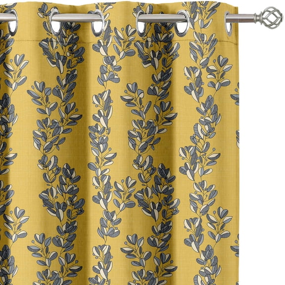 Vargottam Printed Blackout Curtains - Yellow Leaf Vine Design, Set of 2 Panels, 42 x 63 Inches - Room Darkening, Thermal Insulated Window/Door Drapes with Grommets - Yellow