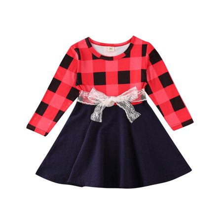 Cute Toddler Kid Baby Girl Christmas Outfit Ruffle Long Sleeve Plaid One Piece Dress Party Dresses Xmas Gift Walmart Canada