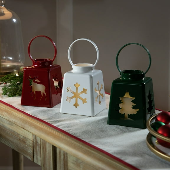 Northlight LED Lighted Tree, Snowflake and Reindeer Christmas Candle Lanterns - 8" - Set of 3