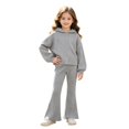 thumbnail image 2 of TIREOW Girls Ribbed Knit Outfits Long Sleeve Hooded Sweatshirt Top and Matching Flare Pants Casual Loungewear 2 Piece Set, 2 of 7