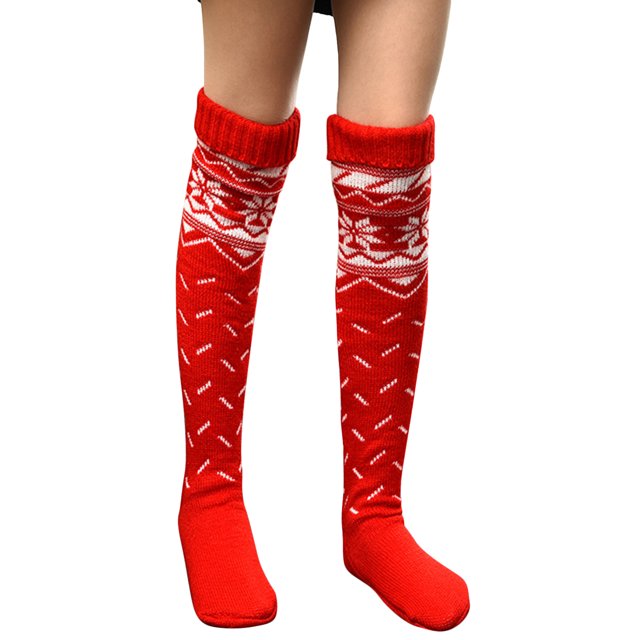Women Christmas Knitted Stockings, Elastic Printed Pattern Socks