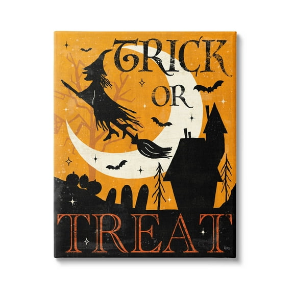 Stupell Industries Trick Or Treat Halloween Witch Graphic Art Gallery Wrapped Canvas Print Wall Art, Design by Veronique Charron