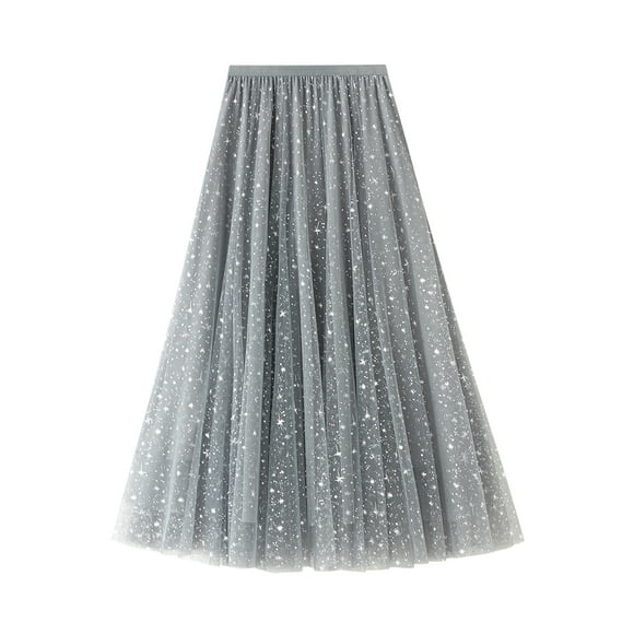 Fortune Women Starry Sky Mesh Ball Gown Skirt Sequin Glitter Layered Tulle Maxi Skirt