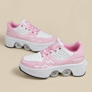 Roller Skates for Women Men, Shoes with Wheels for Girls, Kick Rollers Shoes Retractable for Boys, Adult Parkour Quad Roller Shoes, Inline Skates Childrens Outdoor Skates