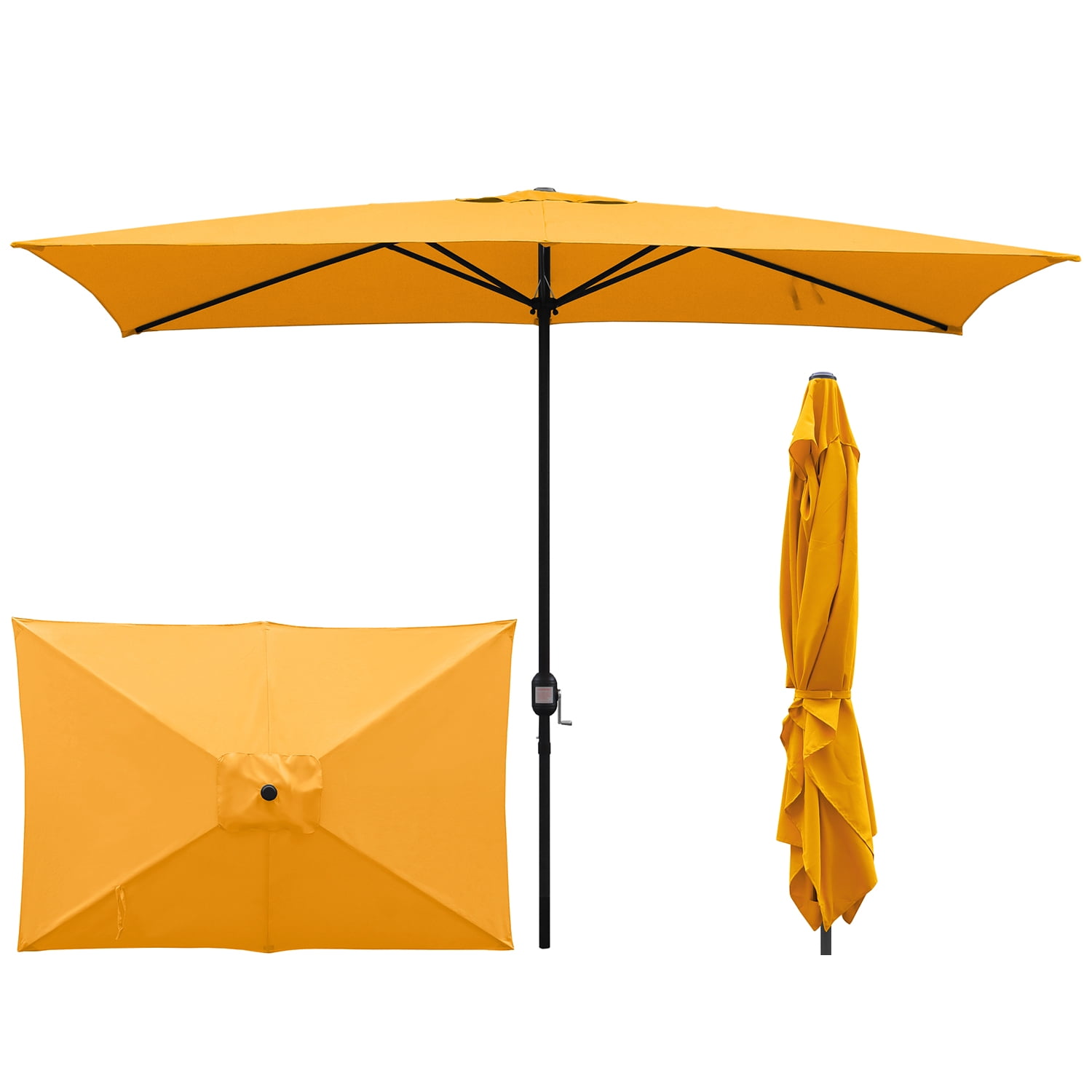 KOOL 10x6.5ft Rectangular Patio Umbrella with Crank Handle, Outdoor Market Umbrella with 6 Sturdy Umbrella Ribs, Waterproof, Orange