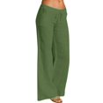 thumbnail image 2 of Baqcunre Work Pants For Women Women Casual Cotton Elastic Waist Drawstring Long Wide Leg Pants Linen Pants Women'S Pants Green M, 2 of 9