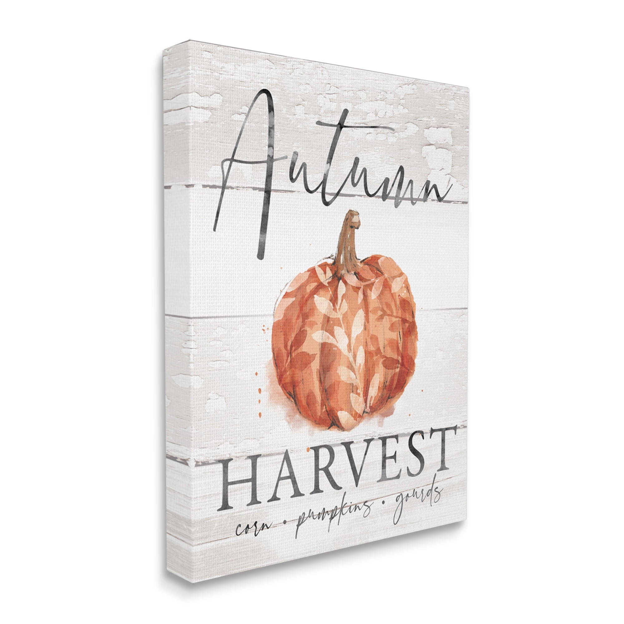 Autumn Harvest Seasonal Rustic Patterned Pumpkin Sign Botanical & Floral Graphic Art Gallery-Wrapped Canvas Print Wall Art