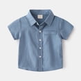 thumbnail image 2 of ASEIDFNSA Boys Denim Western Shirts Short Sleeve Button Down Tops with Chest Pocket 1-2 Years, 2 of 6