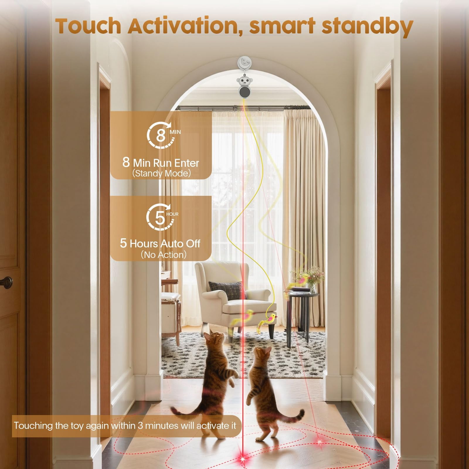 Interactive Cat Toys For Indoor Cats: 2 In 1 Pointer With Automatic Flying Bird & Mouse Wand  Smart Motion Mode Adjustable Speed Usb Rechargeable Safe Bored Kittens And Adult Cats