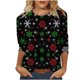 thumbnail image 2 of Puntoco Moda Mujer Chriatmas Impreso Camiseta 3/4 Mangas Blusa Cuello Redondo Casual tops Puntoco Puntoco-641, 2 of 5