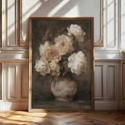 Modern Abstract Wall Art 1pc Framed/Unframed Antique Botanical Floral Rustic Canvas Poster Vintage Peony Flower Wall Art Print Farmhouse Cottagecore Decor Retro Painting For Apartment,Living Room,Bed