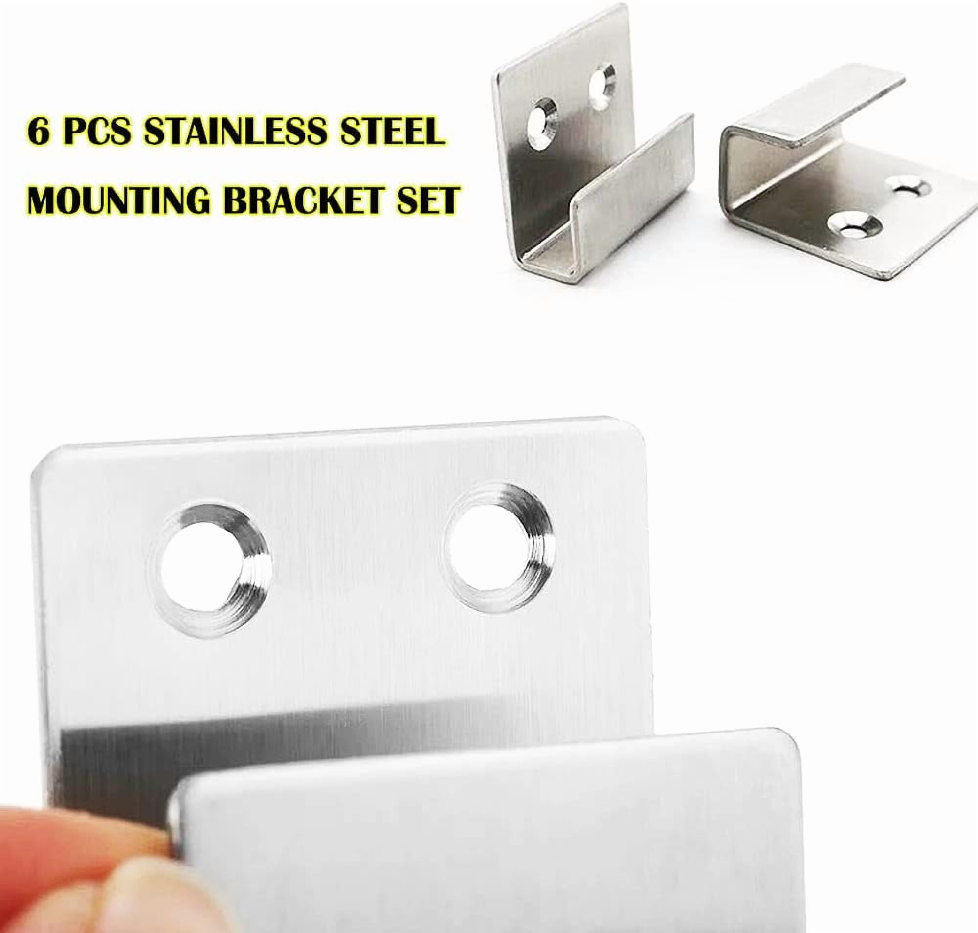 RGHJAR-Mounting Bracket Stainless Steel U Brackets 40x35mm Mirror Brackets Hanging Kit Wall Hanger Hardware Fastener Bracket Heavy Duty Tile Bracket Hanger with Screws - 6 Packs (Silver)