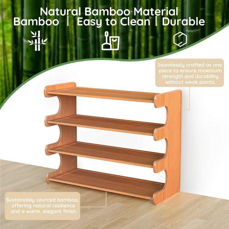 Mehoom Bamboo Shoe Rack Organizer, 4 Tier, Holds 16 Pairs, Brown