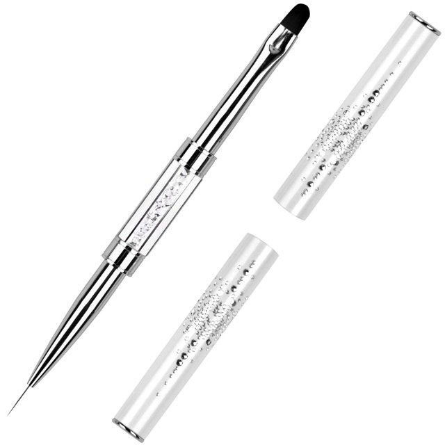 Ycyan, 1 Uds., cepillo para diseño de uñas de doble punta, mango de diamantes de imitación, cepillo para uñas de Gel UV, herramientas profesionales para decoración de uñas