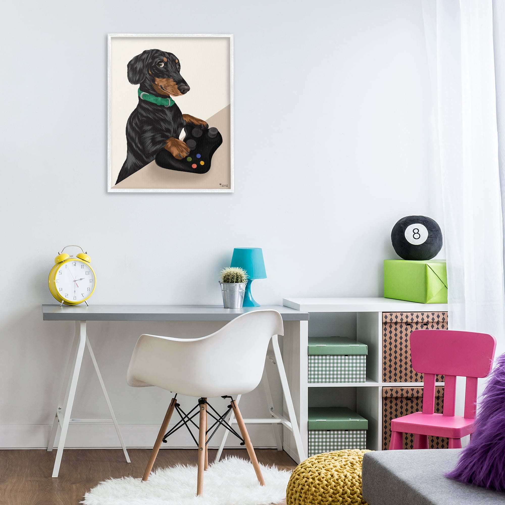 Stupell Industries Gamer Dachshund Dog Animals & Insects Painting White Framed Art Print Wall Art, 24 x 30